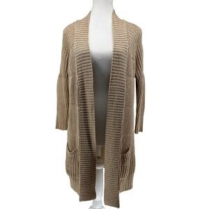 Lucky Brand Women Knit Cardigan Tan Beige Long Sleeve Pockets Size S 100% cotton